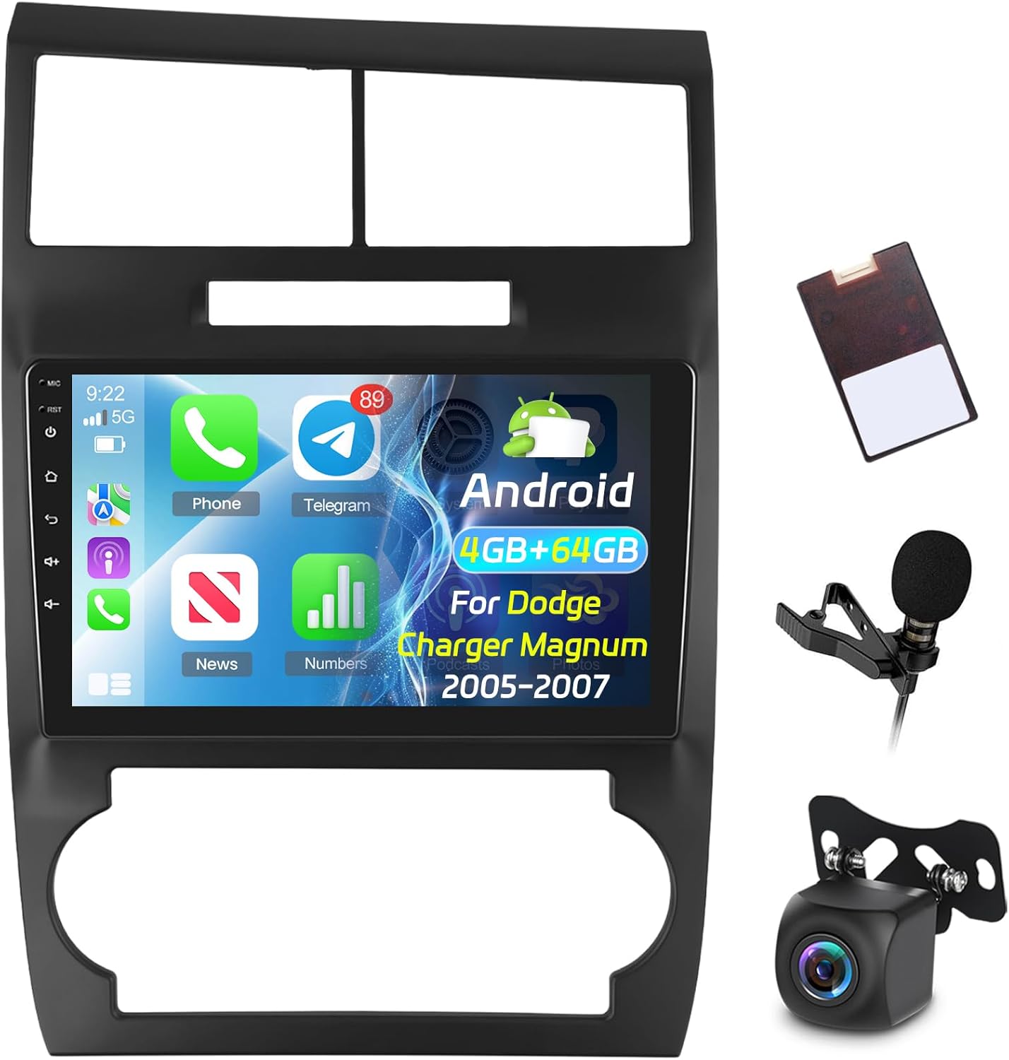 [4+64G] NHOPEEW Car Radio for Dodge Charger Magnum 2005-2007 - Wireless Carplay and Android Auto - 9 Inch Touch Screen Android Car Stereo - EQ Audio/WiFi/GPS/SWC/Bluetooth + AHD Backup Camera