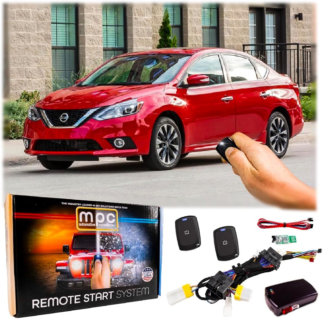 MPC Remote Start with Keyless Entry Kit Compatible with 2013-2019 Nissan Sentra Push-to-Start ONLY - T-Harness - Firmware Preloaded - Includes (2) Ultra-Compact 1-Button 1-Way Keyless Entry Remotes