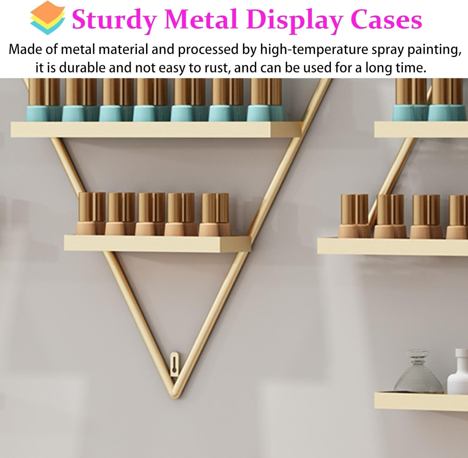 Wall Shelves Floating Shelves Gold Nail Polish Rack Wall Mount, Triangular Metal Essential Oil Organizers Nail Polish Holder, Versatility Paint Racks for Home Spa Salon (Color : Set A)