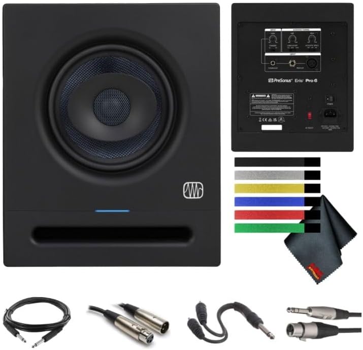 PreSonus Eris Pro 6 2-Way Biamped, Active, 6.5-inch Coaxial Studio Monitor Bundle with Accessories