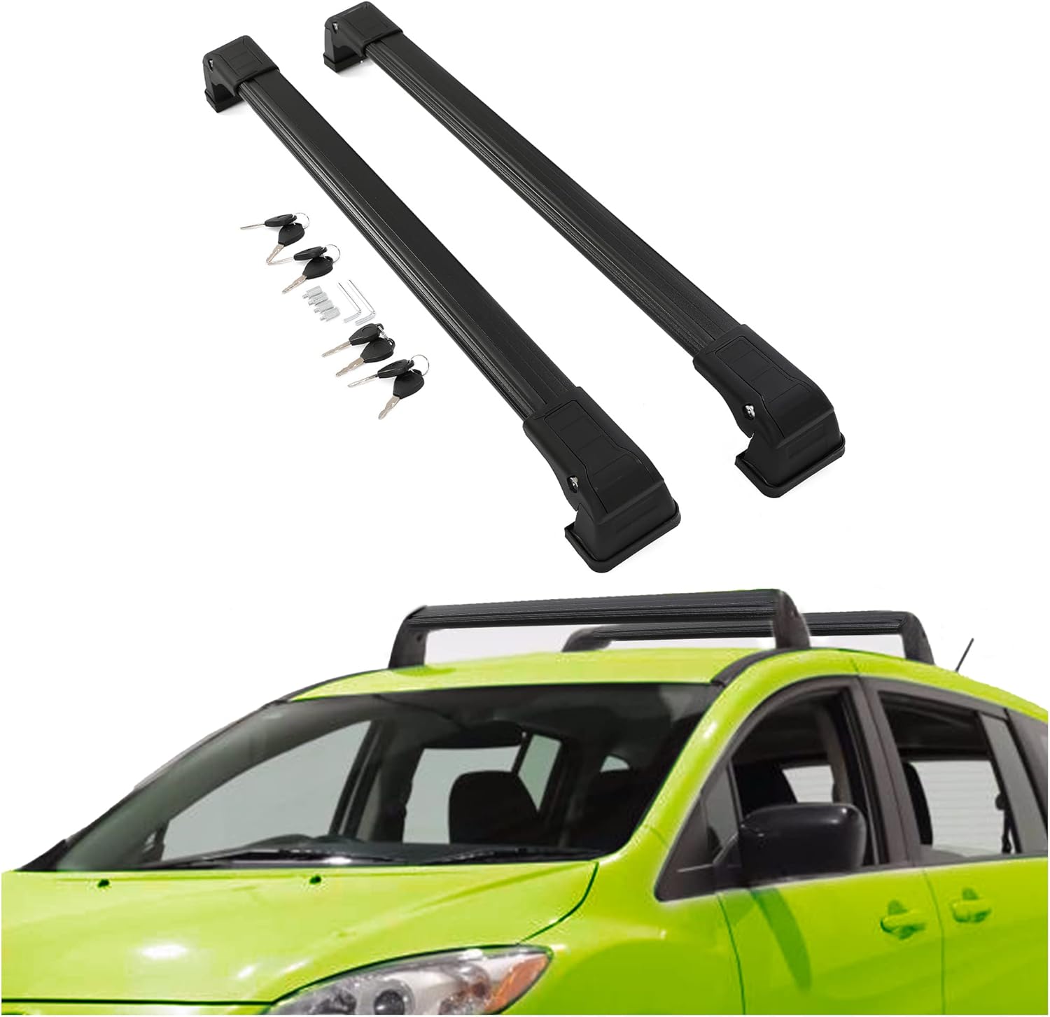 KUAFU Cross Bar Compatible with 2006-2017 Mazda 5 Roof Rack Cross Bars Cross w/Anti-Theft Locks Rail Rooftop Cargo Bag Luggage Carrier Powder Coated Black