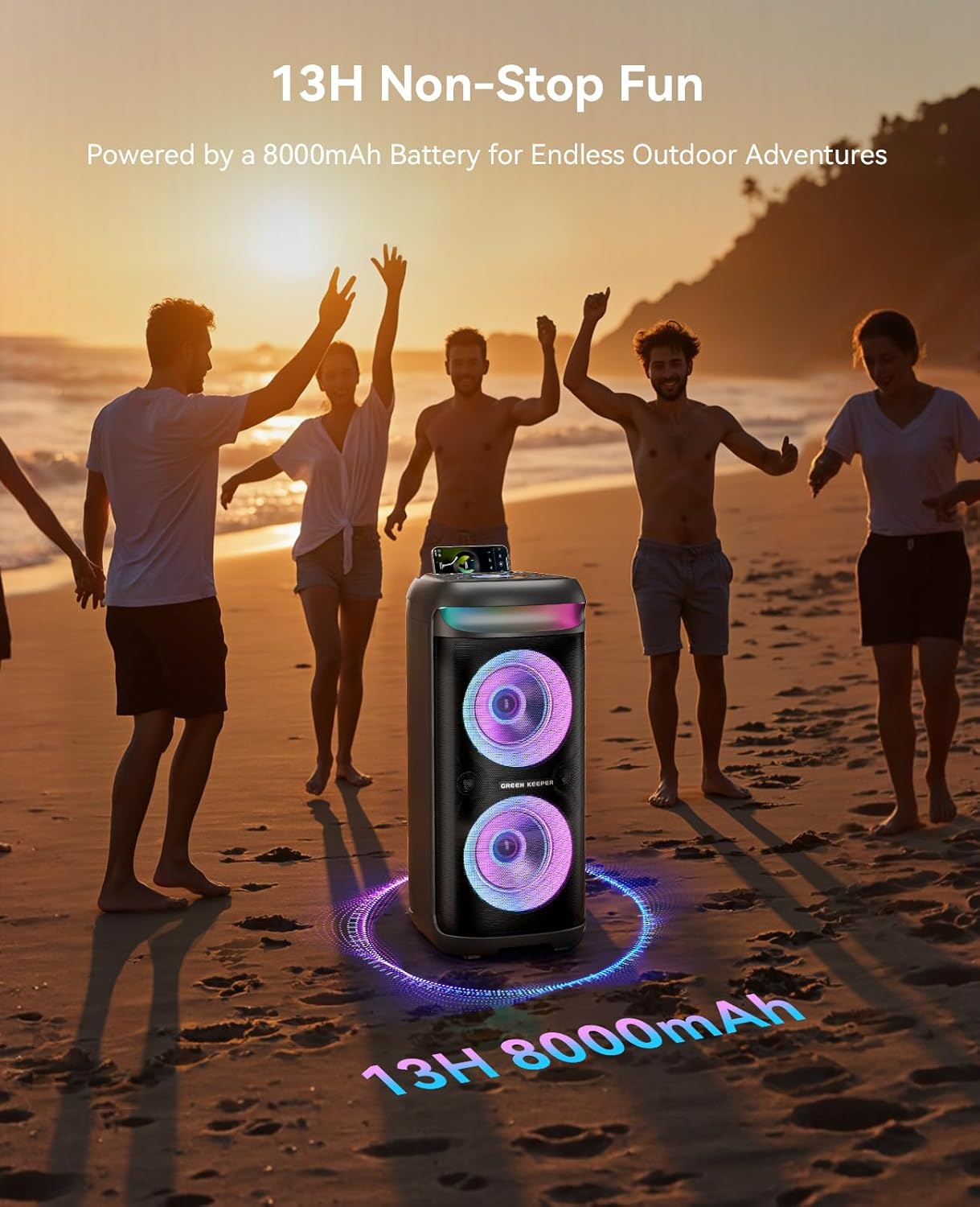 Karaoke Machine with 2 Wireless Microphones for Adults, Portable Bluetooth Party Speaker, 500W Peak Power PA System with LED Disco Lights, 6.5'' Speaker Big Sound, 8000mAh Battery for Indoor & Outdoor