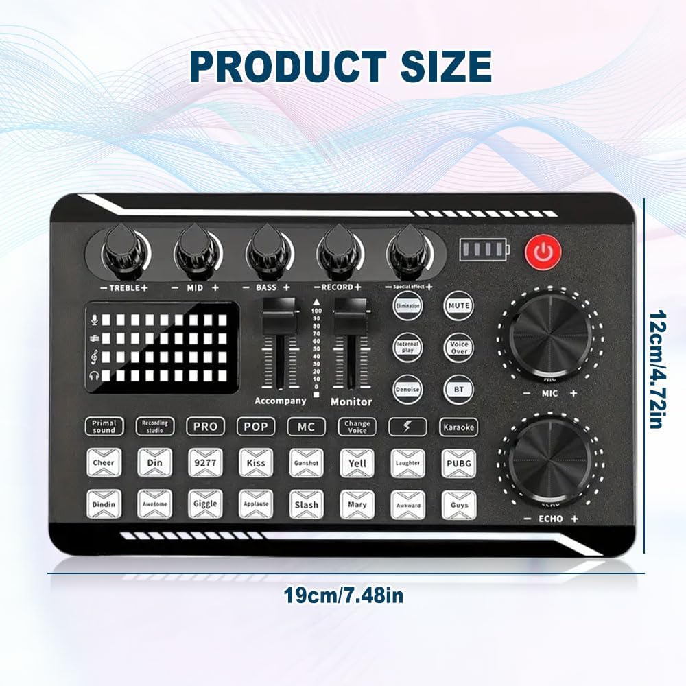 2025 New F998 Live Sound Card With DJ Mixer Effects & Voice Changer, Audio Interface Mixer, Effects Board Set Mixing Console Amplifier for Phone PC (C)
