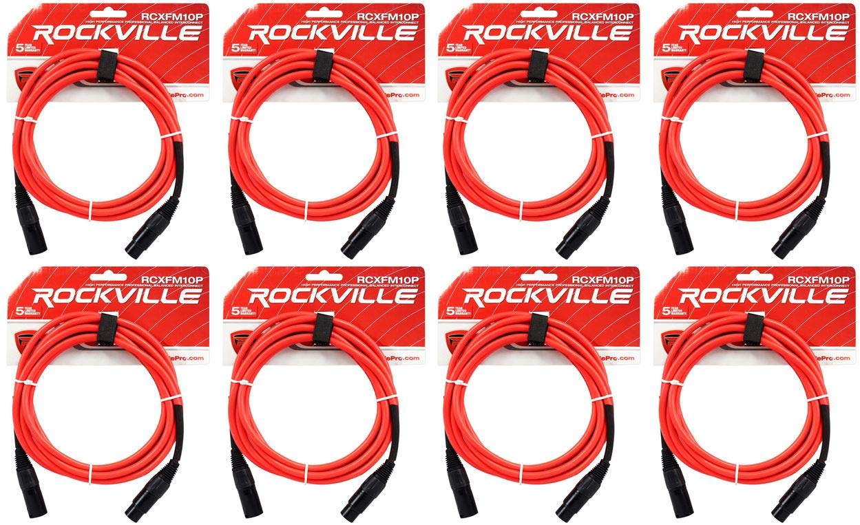Rockville (8 RCXFM10P-R Red 10' Female to Male REAN XLR Mic/Speaker Cable