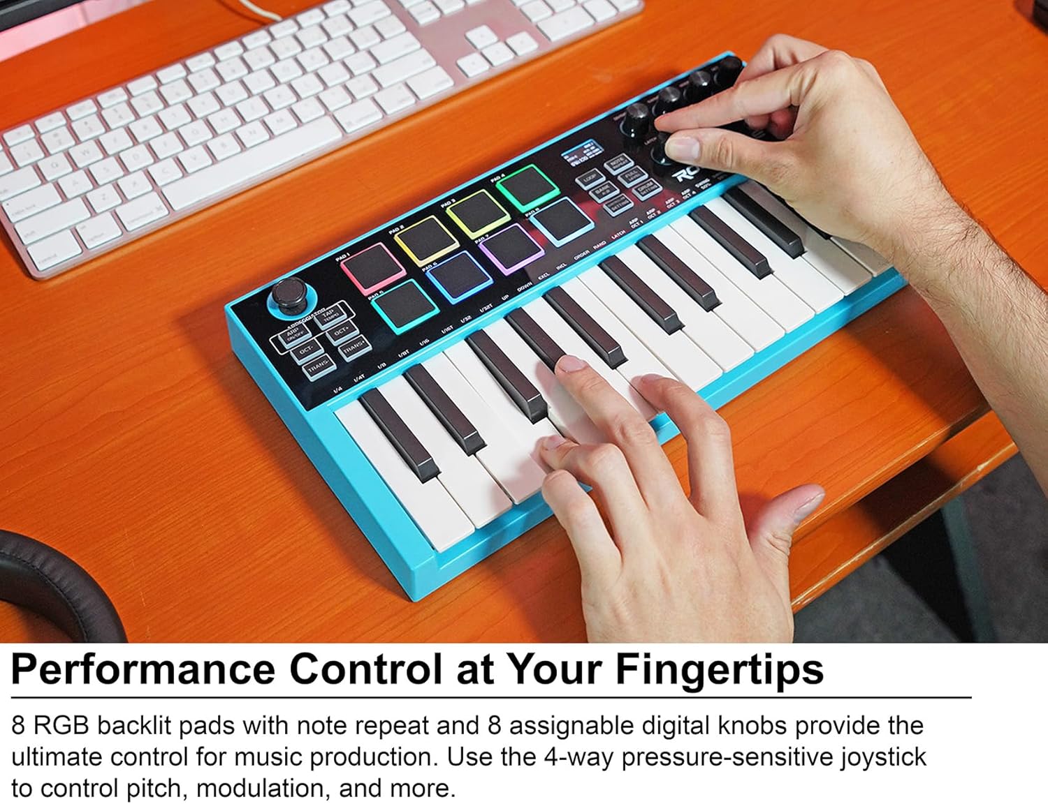 Audisavings Bundle: Rockville M25 25 Key USB Wireless MIDI Keyboard Controller With Bluetooth+8 Pads Bundle With Rockville PRO-M50 Studio Headphones w/Detachable Coil Cable, Case (2 Items)