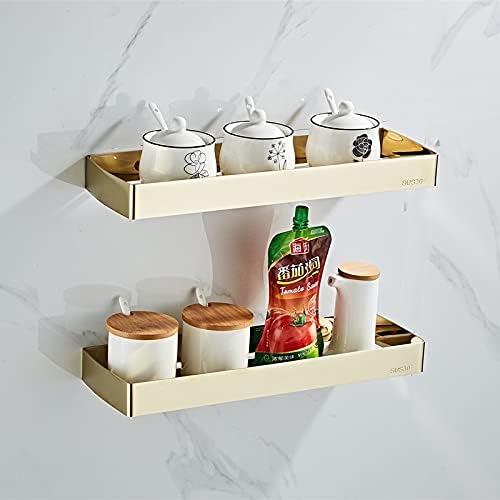 Shower Shelves Nail Free Black Storage Organizer Rack, Stainless Steel Square Bath Shower Shelf Bathing Accessories (Color : Gold 40cm)