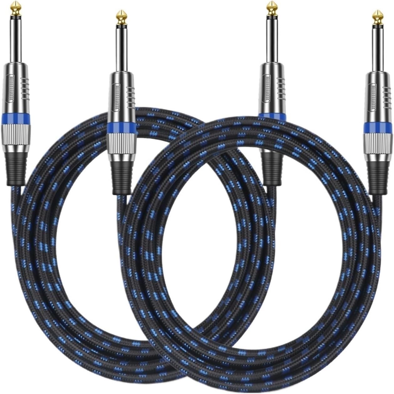 2 Pack TS 6.35 to 6.35 Guitar Cable 6.35 1/4 Inch Mono Jack 6.5mm to 6.5mm Audio Instrument Wire for Bass Mixer Amp Speaker Cord(Blue-2Packs,3m)