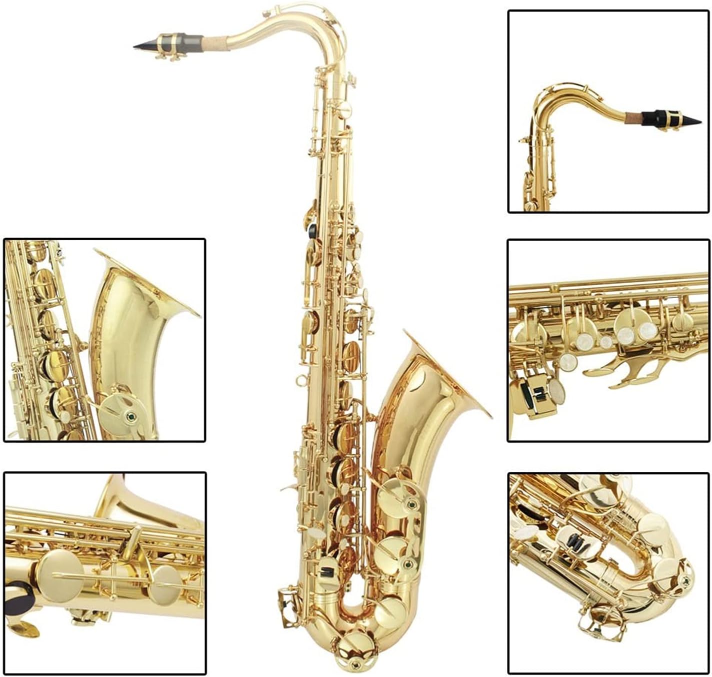 Brass Bb Tenor Saxophone Sax Carved Pattern Pearl White Shell Buttons Wind Instrument with Case Student Saxophone