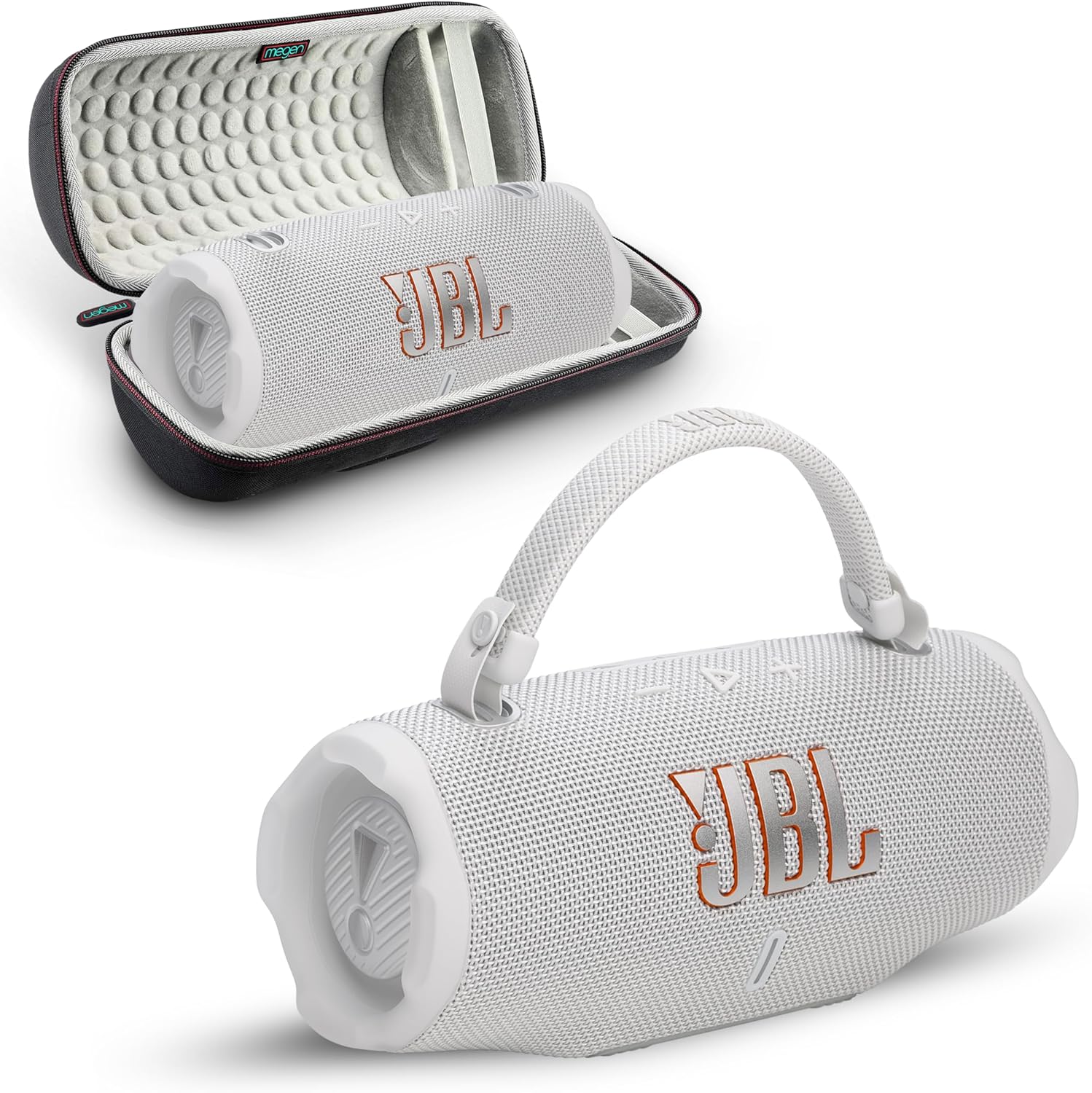 JBL Charge 6 Portable Bluetooth Speaker | IP68 Waterproof, DustProof, and DropProof, Outdoor Wireless Audio | 28Hrs Playtime, Megen Hardshell Protection Case (White)