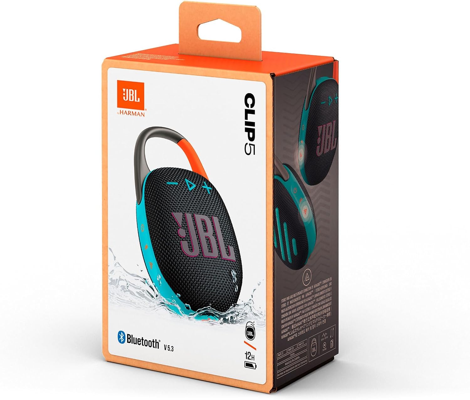 JBL Clip 5 Bluetooth Speaker and divvi! Protective Case - Black Orange