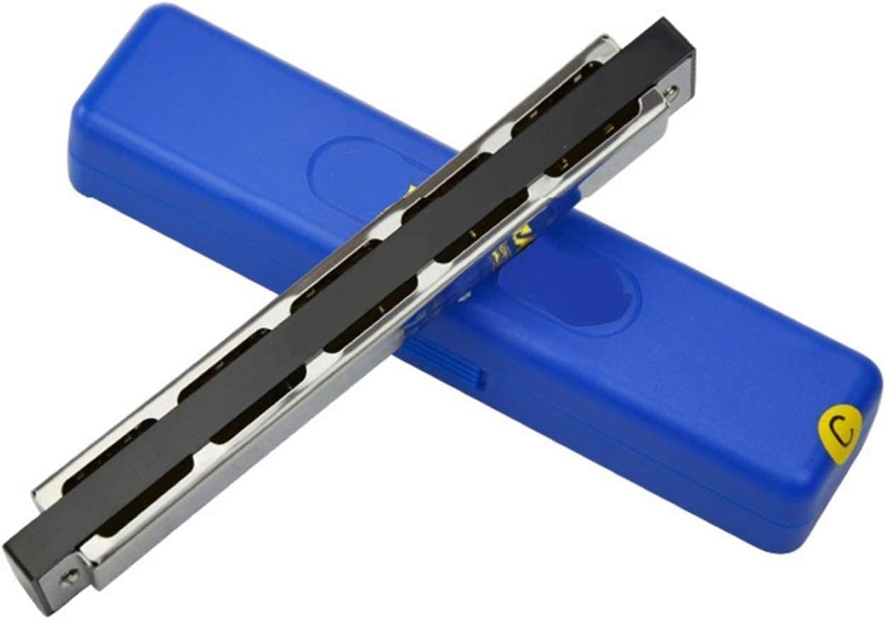Tremolo Harmonica 24 Hole 48 Tone Mouth Organ Instrumentos Wood Wind Tremolo Key C Musical Instruments Beginner Useful (Silver)