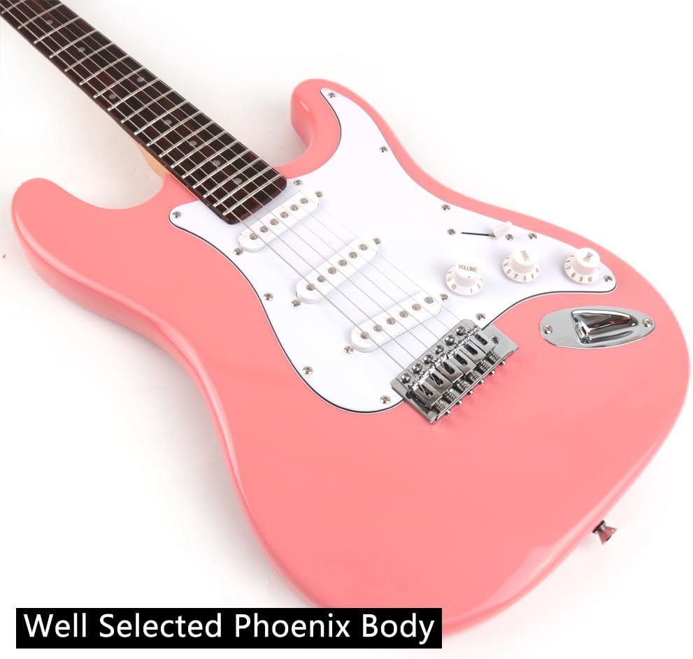Fojill 39 Inch Electric Guitar Phoenix Body Maple Neck Rosewood Fretboard With Gig Bag (Pink)