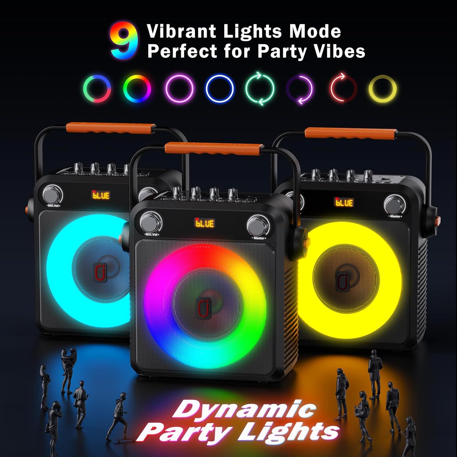 Karaoke Machine with 2 Wireless Microphones, Portable Bluetooth Karaoke Speaker for Adults, Karaoke Microphone with PA System, Bass/Treble Adjustment, Light for Home Party, Support USB/TF/AUX