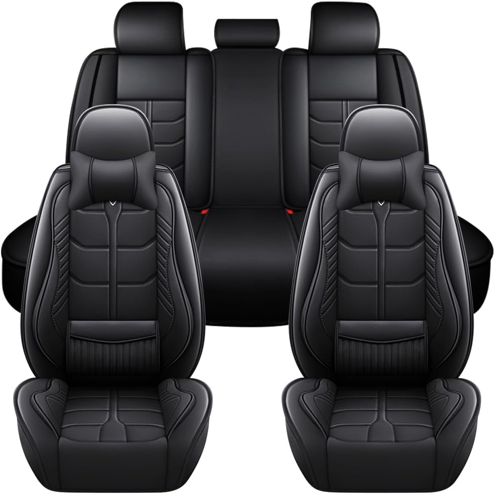 Car Seat Cover for Jeep Compass 2007-2024 Full Coverage with Self-Lumbar Nappa Leather Car Seat Cover,Fashion Waterproof Easy to Install,Auto Interior Accessories.Deluxe Black