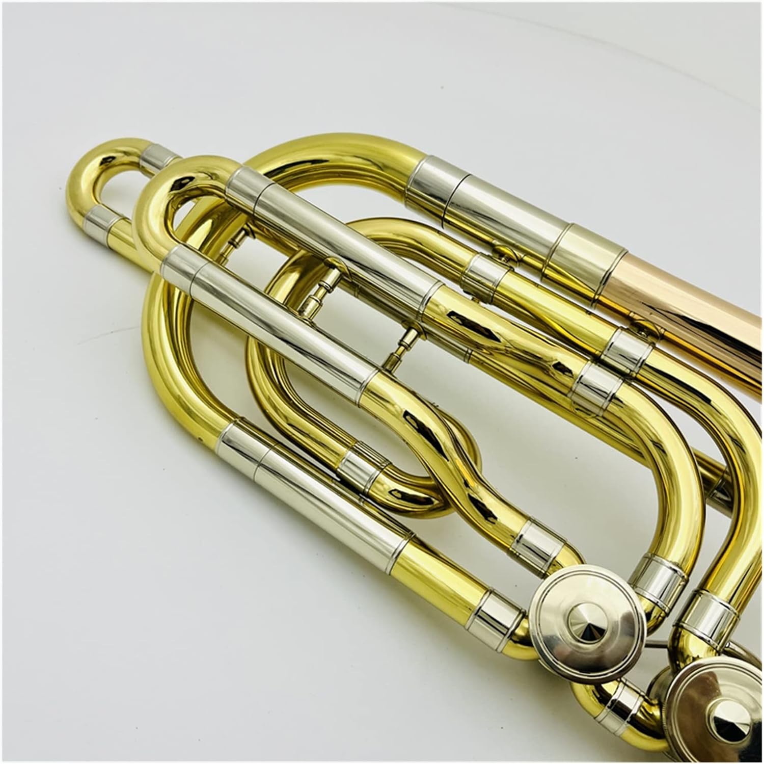 TSTS Bb/F Bass Trombone Brass Two-Color Double Piston Professional Musical Instrument with Case Beginner Trombone