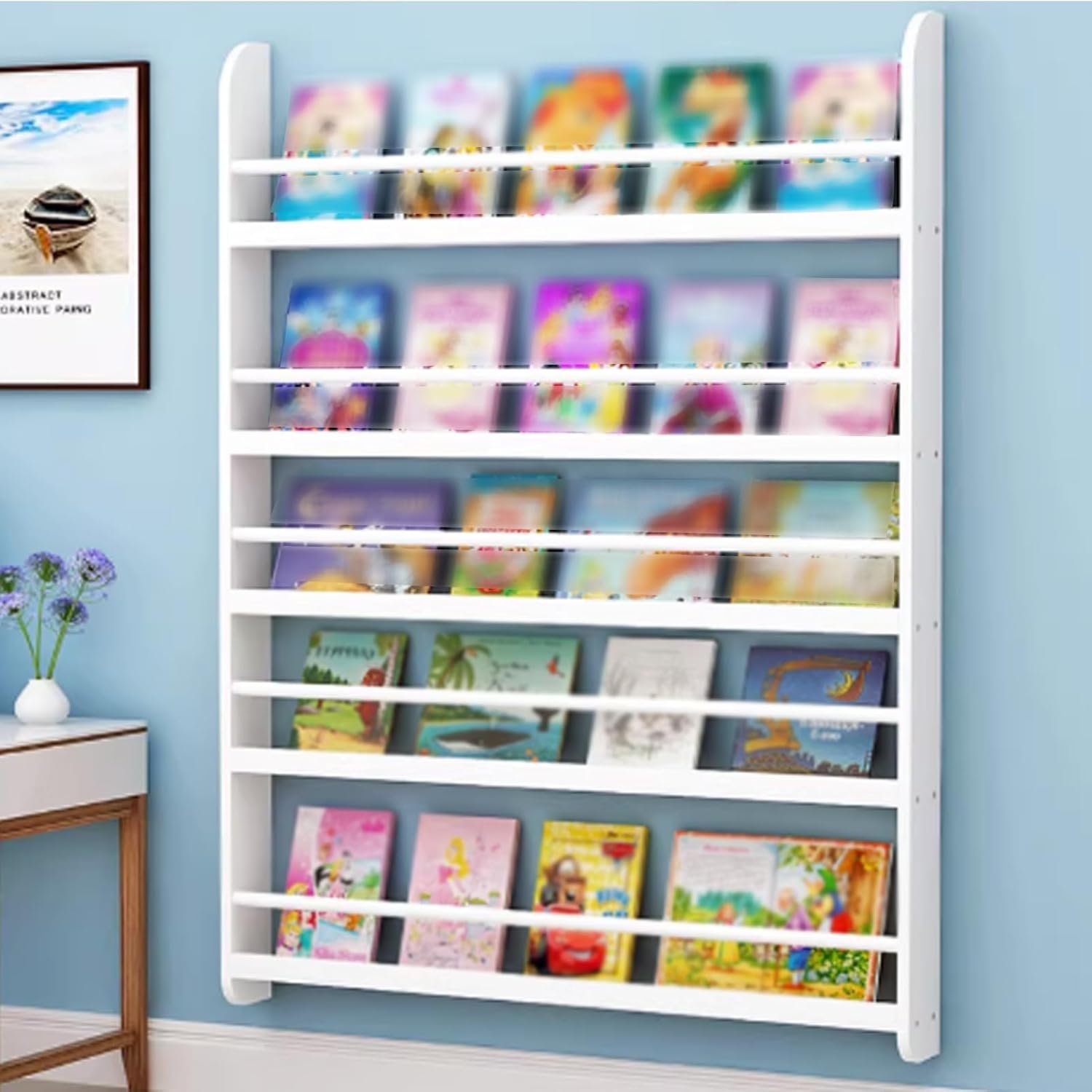 Wooden Behind The Door Bookshelf, Wall Mount Over The Door Organizer, Ultra Slim Hidden Storage Cabinet with Guards, Narrow Gap Organizer Cabinet for Book(White,L60xH145cm/23.6x57in)