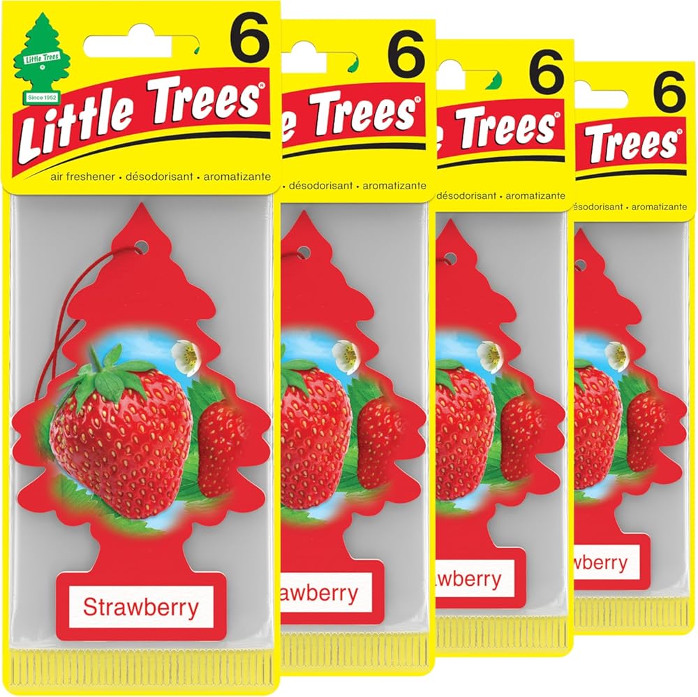 LITTLE TREES Air Fresheners Car Air Freshener. Hanging Tree Provides Long Lasting Scent for Auto or Home. Strawberry, 24 Air Fresheners (Pack of 6)