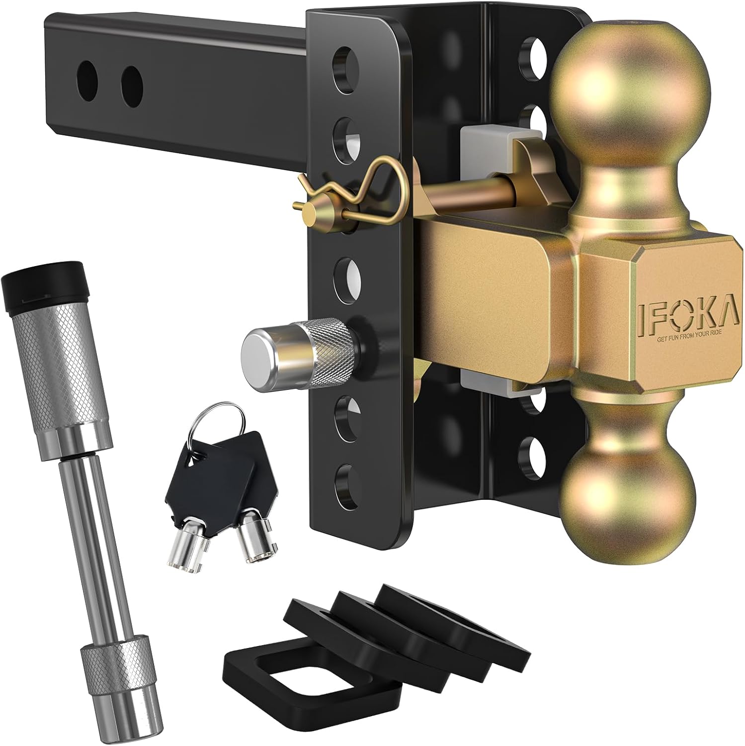 Adjustable Trailer Hitch, 4 Inch Drop Hitch Ball Mount, 20,000 LBS GTW, Tow Hitch for Heavy Duty Truck with Double Hitch Locks and Pin, Solid Shank (2.5 Inch Receiver)