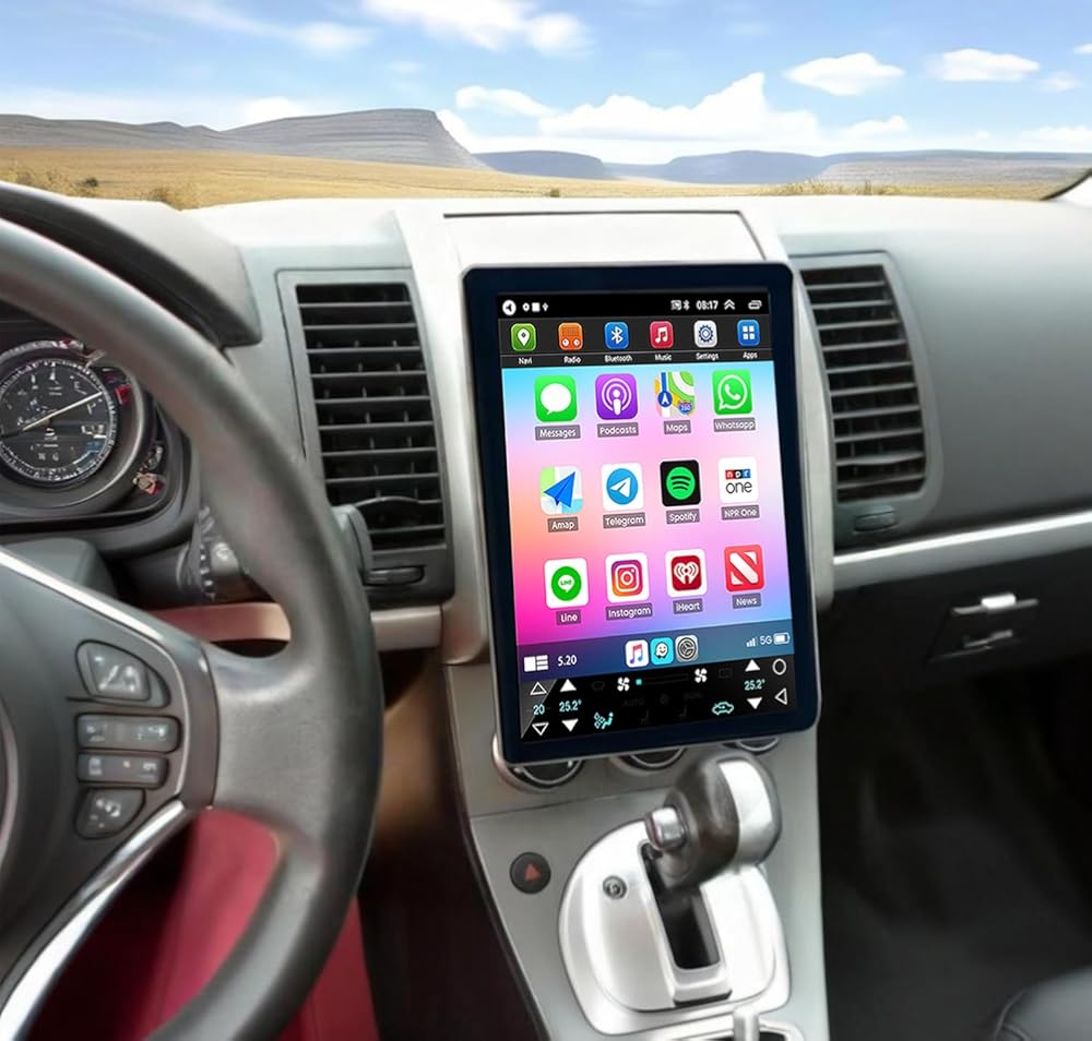 4+64G Double Din Radio Rotated Stereo for Nissan Sentra 2007-2012 with Wireless Carplay & Android Auto,10 Inch Car Audio Receiver GPS Navigation Unit with Bluetooth Head Unit WiFi SWC