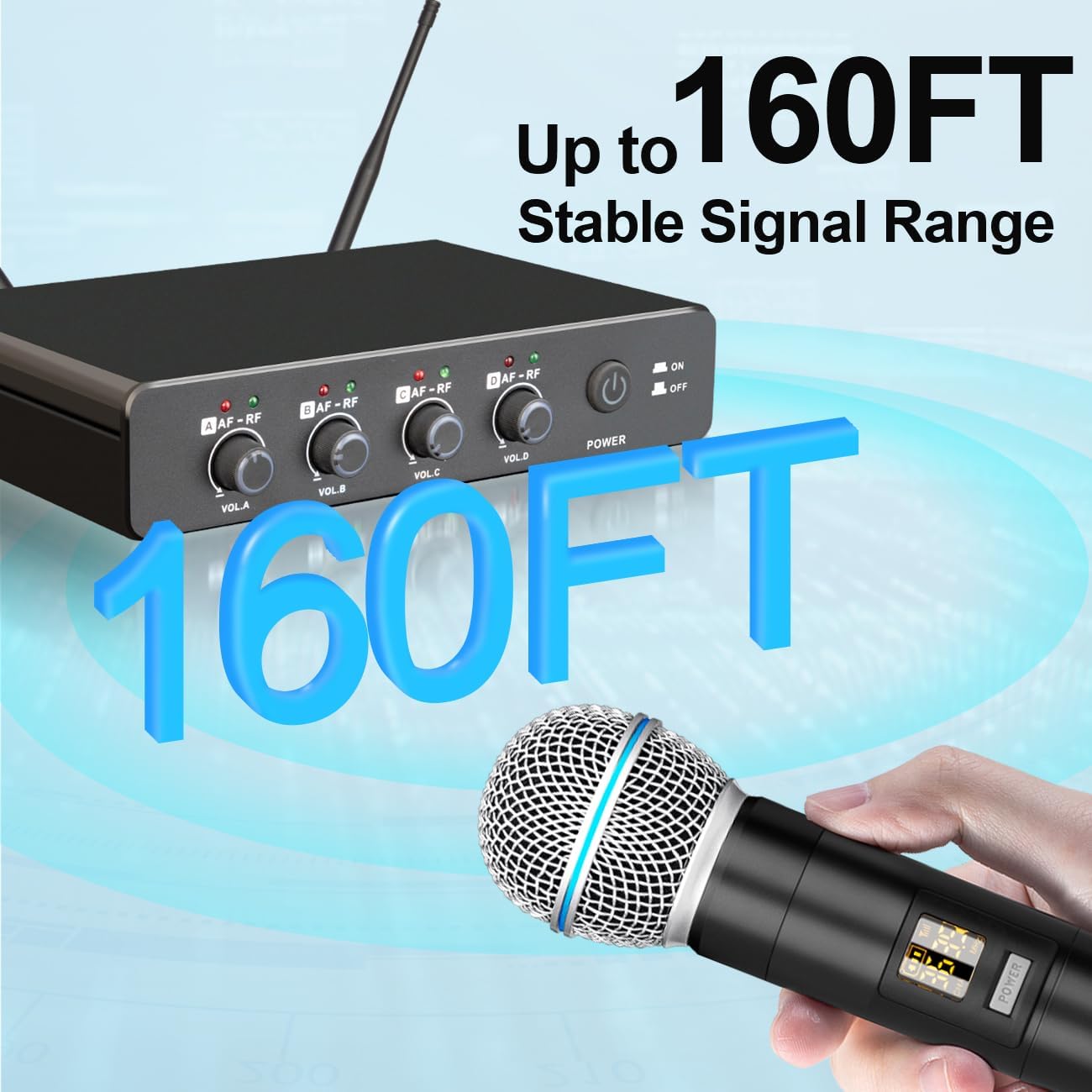 B-2000 Professional Wireless Microphone System – 4 Cordless Handheld Mics, Perfect for Karaoke Parties, Church Services, Meetings, and More! Compatible with TVs and Speakers