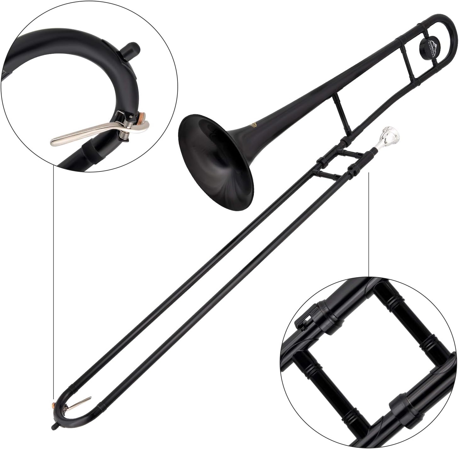 EASTROCK Bb Tenor Slide Trombone Brass Musical Instrument with Hard Case,Mouthpiece,Gloves,Cleaning Cloth for Beginners Standard Bell(7.87