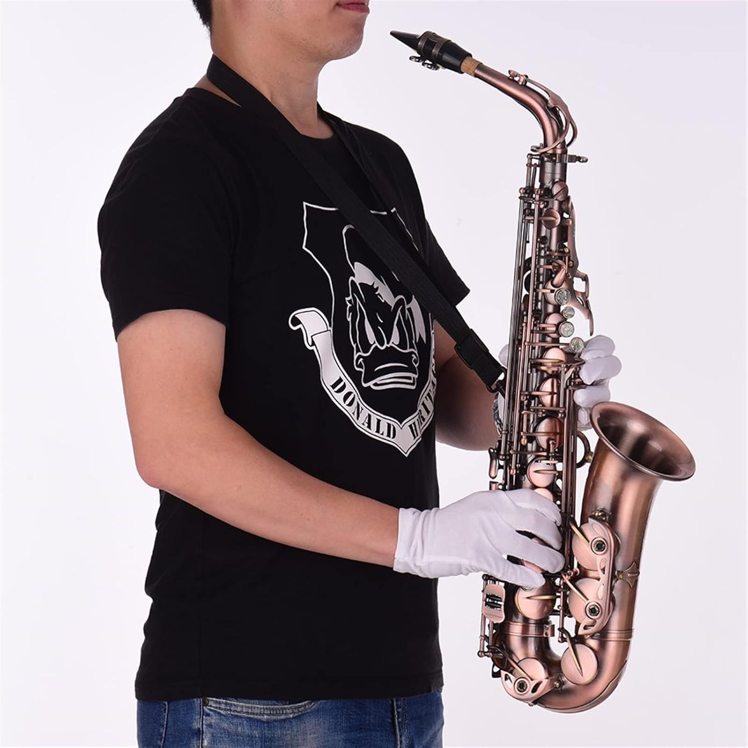 KESHUO High Grade Bronze Bent EB Alto Saxophone E- Flat Sax Carved Pattern Woodwind Instrument with Carry Case Gloves Brass Sax Beginners Kit