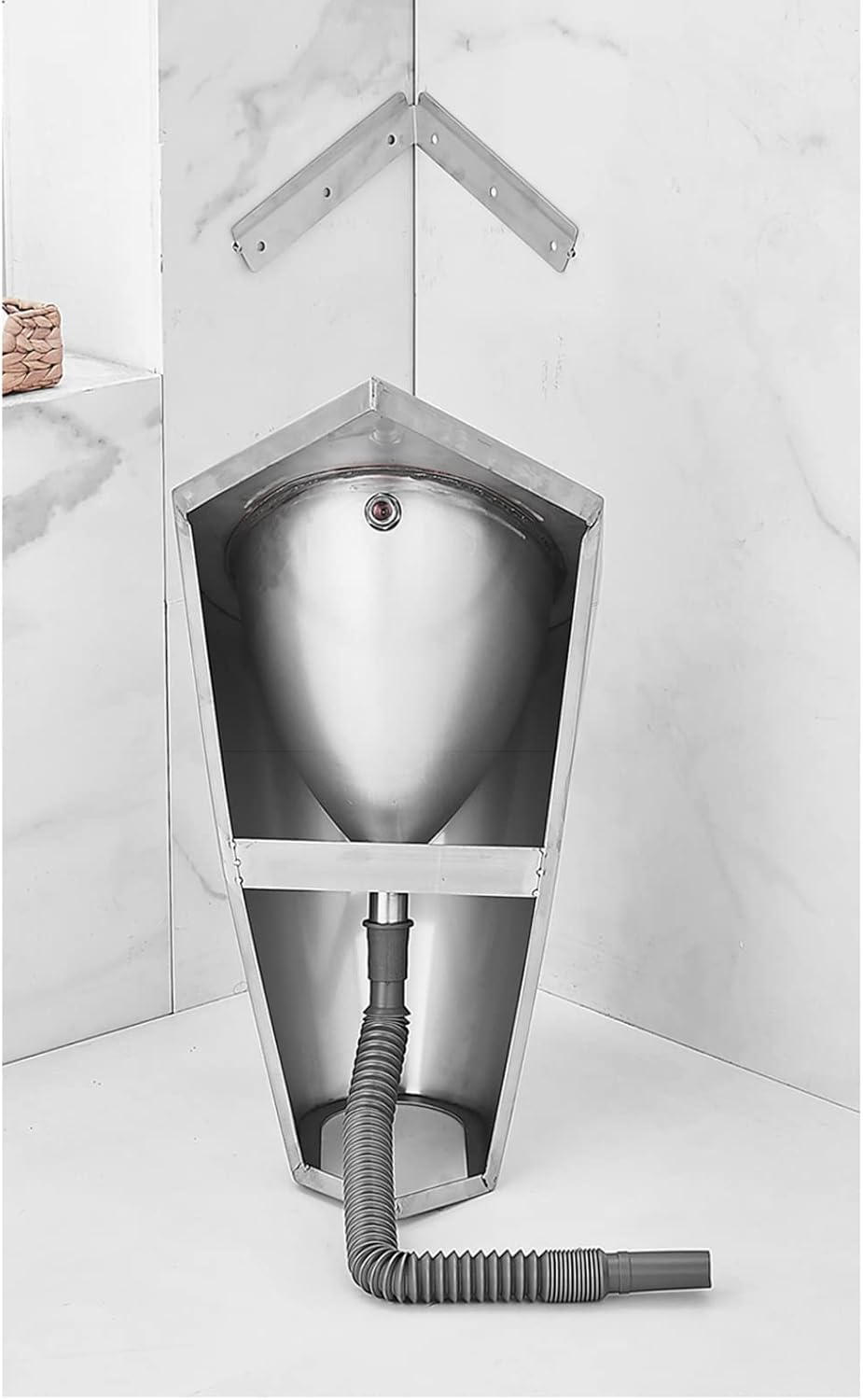 Wall Mount Stainless Steel Flush Urinal,Corner Bathroom Men's Induction Urinal Commercial Water Saving Urinal Urine Diverter,Splash Proof Public Toilet Urinal,for Airports/Hotels