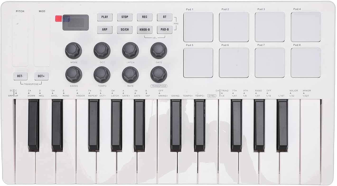 LiebeWH 25 Key MIDI Keyboard Controller Portable Music Production with 8 RGB Pads Connectivity for Computer Recording