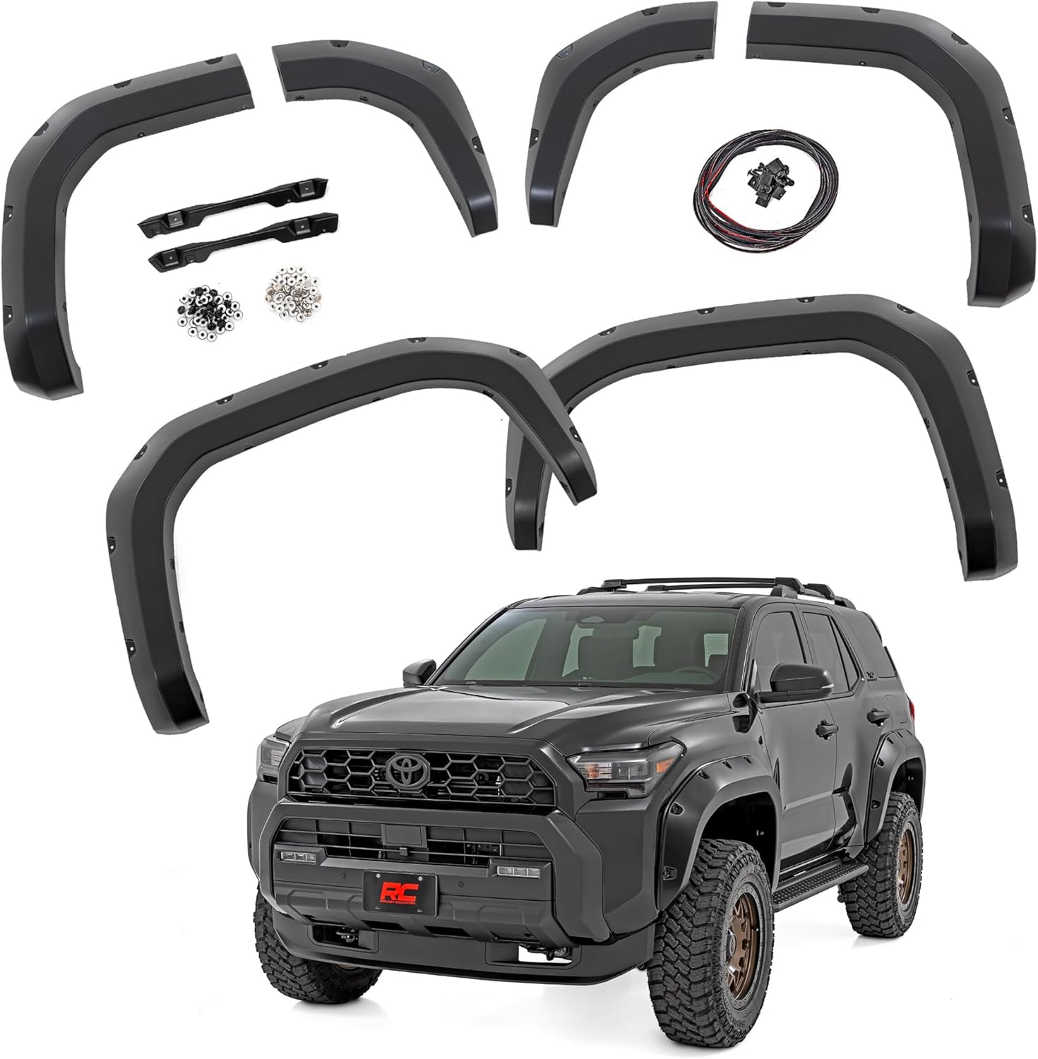 Rough Country Pocket Fender Flares for Toyota 4Runner (2025) - Matte Black, Extra Tire Coverage, No Drilling, Durable ABS Protection, Set of 4