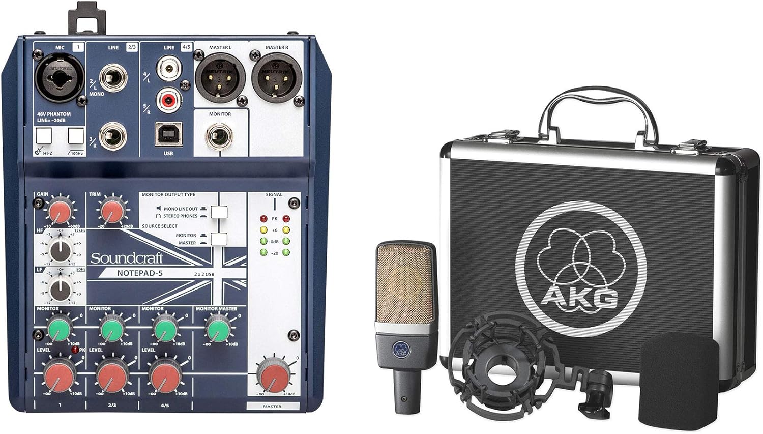 Audiosavings Bundle: C214 Professional Large-Diaphragm Studio Condenser Microphone Recording Mic Bundle with Notepad-5 Channel Podcast Mixer Podcasting Interface w/USB for Mac/PC (2 Items)