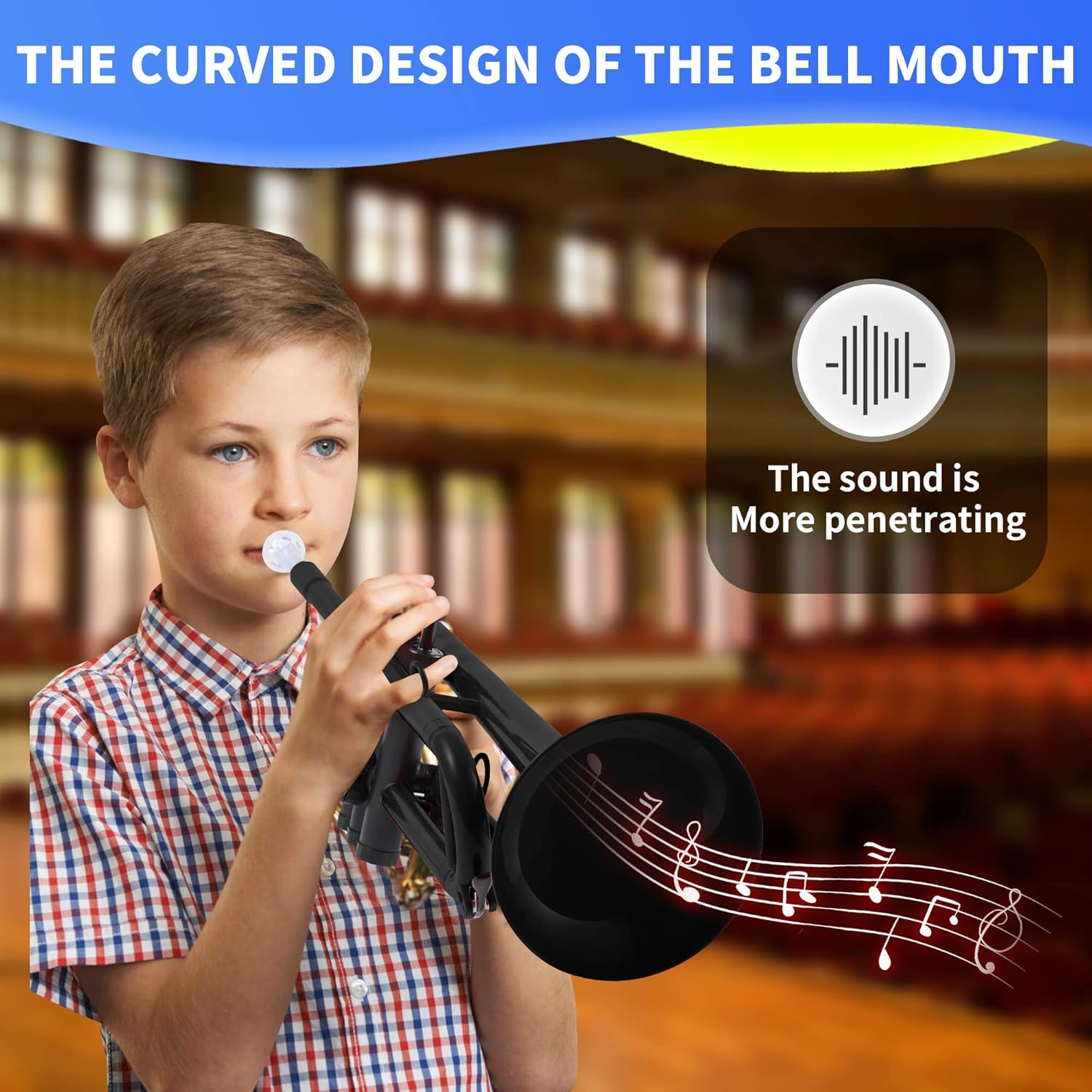 Professional Plastic Bb Trumpet Standard Trumpet Set for Student Beginner With 7C Mouthpiece and 3C Mouthpiece, Bb Trumpet Instrument, Black,