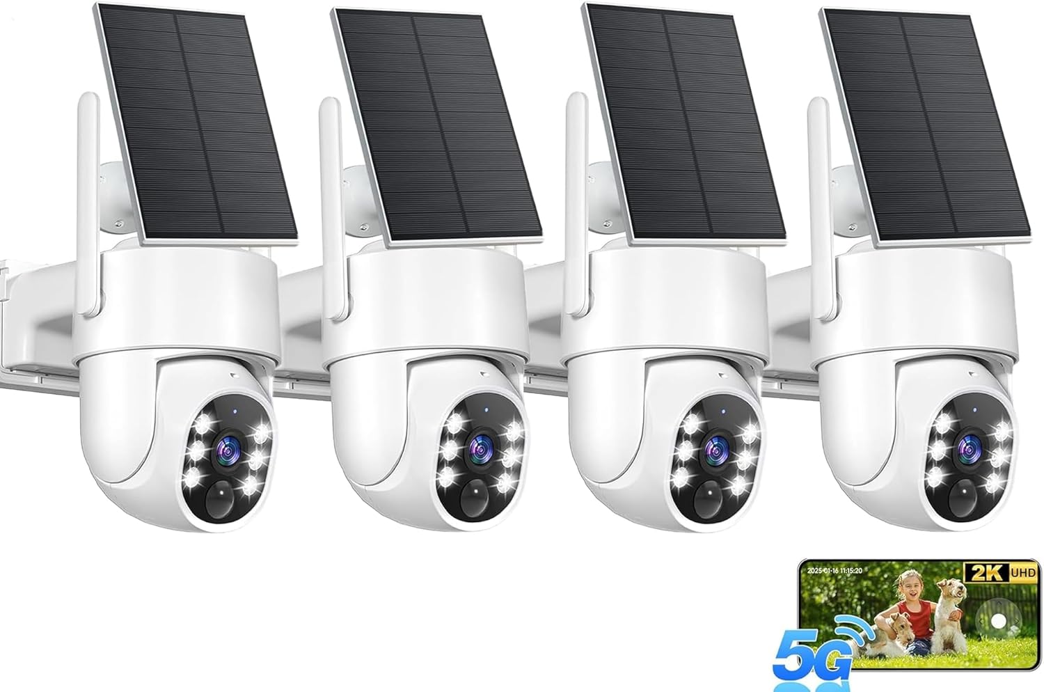 2K Security Camera System, 5GHz&2.4GHz WiFi Solar Wireless Cameras for Home Security, Wire-free Installation, AI Detection, Two-way Audio, Mobile alerts, SD/Cloud Storage, Color Night Vision, 4 Packs