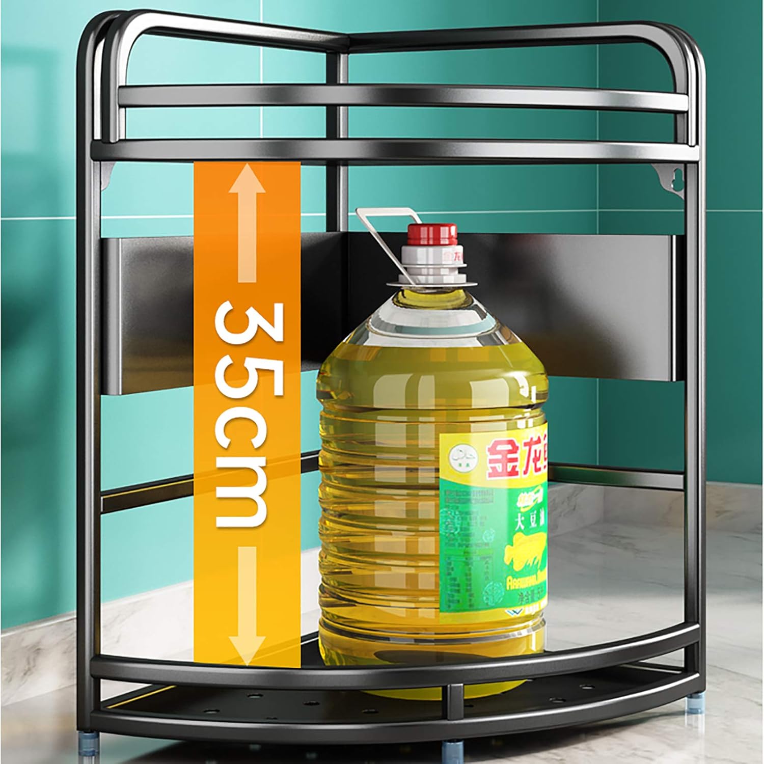 Stainless Steel Multi-Tier Spice Rack Large Capacity Bathroom Shelf Wall Mounted and Countertop Bathroom Organizer,Black Corner Kitchen Shelf-B1-24cm 3 Floors