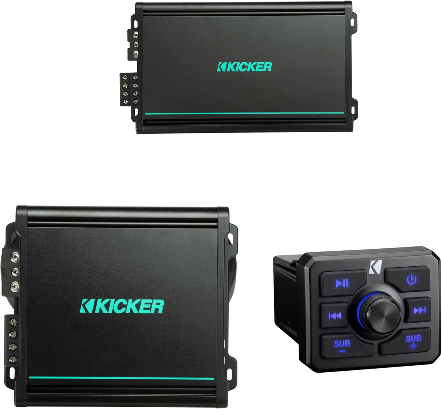 Kicker 51KBTR Powersport Bluetooth Receiver w/ 48KMA6004 & 48KMA8001 Amplifier