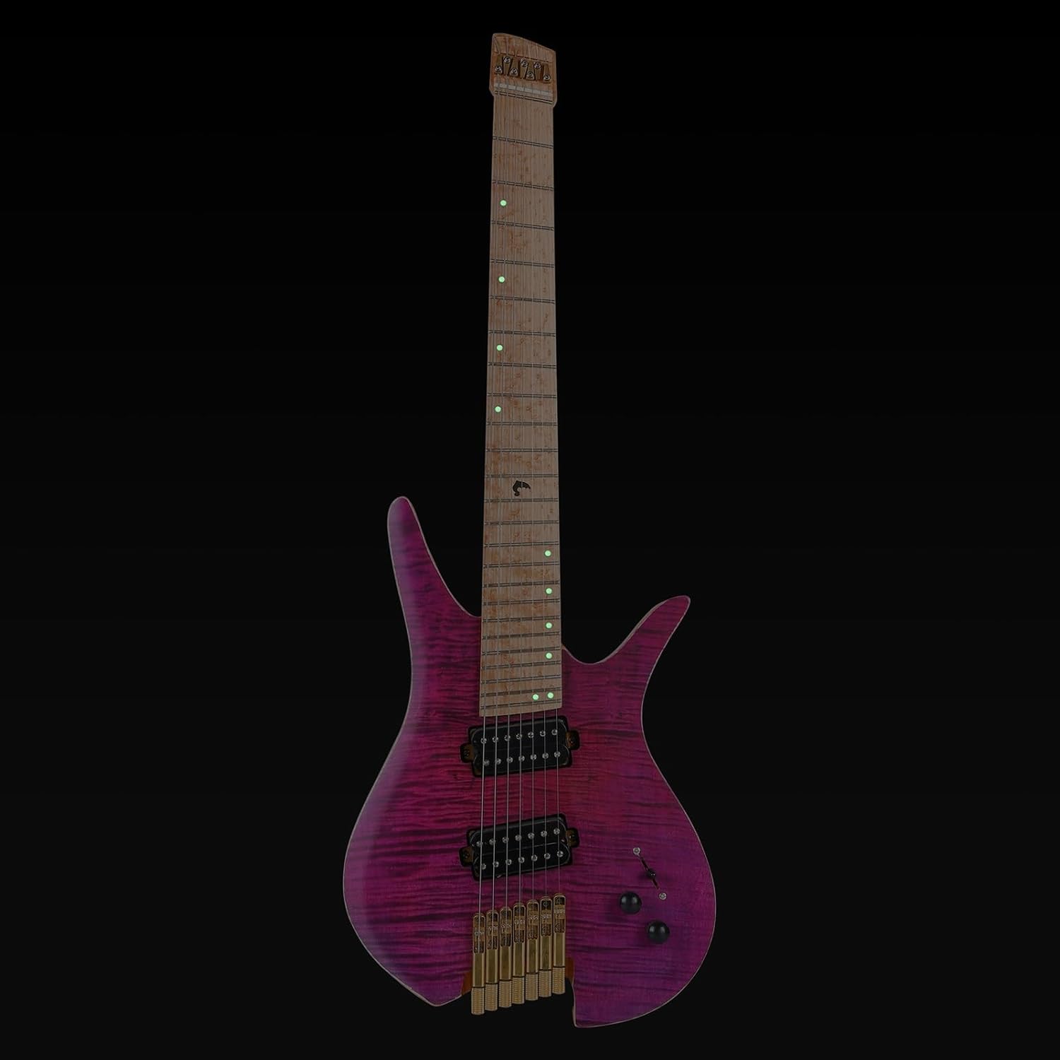 Headless Electric Guitar 7 String Fanned Stainless Steel Fret Headless Electric Travel Guitar Ash Wood with Flame Maple Veneer