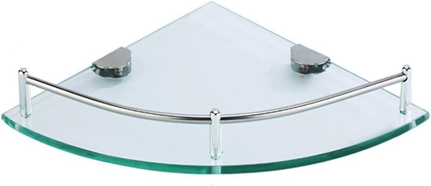 Bathroom Shelves Glass Bathroom Shelves 1 Tier Storage Organizer Wall Mount Shower Corner Shelf with 304 Stainless Steel Rail Brushed Finish Bathroom Furniture,19.5Cm