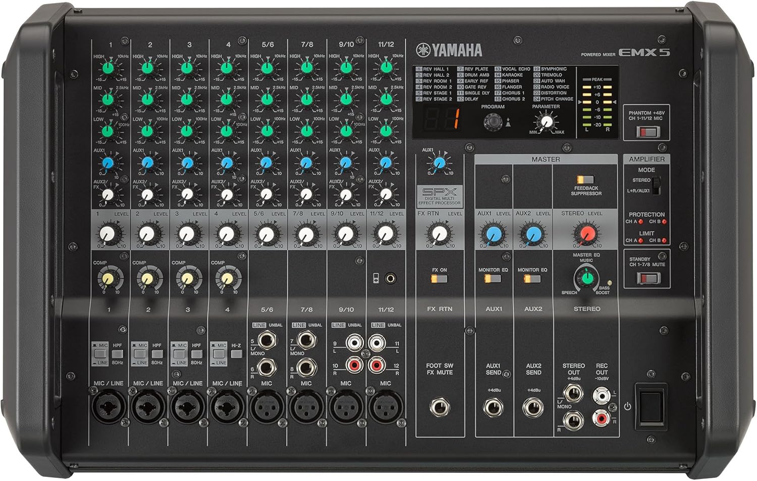 Yamaha EMX5 12-input Stereo Powered Mixer w/ DSP Effects , Black
