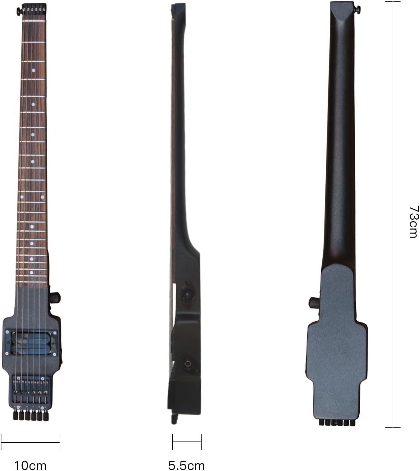 VENEKA Headless Electric Guitar Travel Guitar Electric Headless Guitar 6 Strings One-Piece Maple Neck Through Body Brass Fix Bridge
