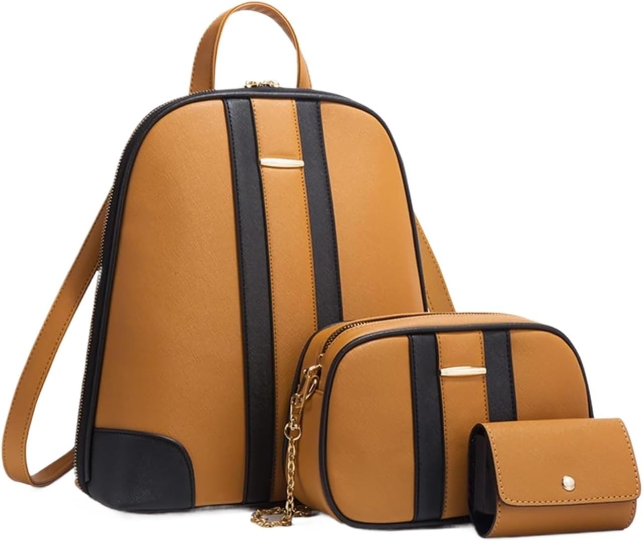 3 Pcs Women Backpack Shoulder Bags PU Leather Ladies Rucksack Waterproof Anti-theft Daypack for Work Travel Office Shopping Dark Brown