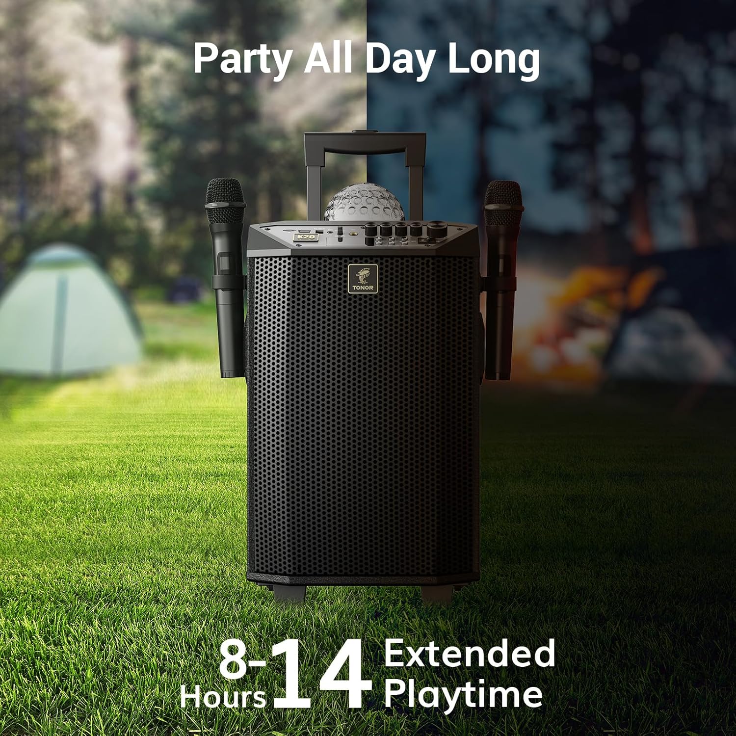 Wireless Karaoke Machine for Adults, TONOR PA System Portable Bluetooth Singing Speaker with Dual Wireless Microphones Microfono, Disco Ball for Home Karaoke, Party, Class and Church K20