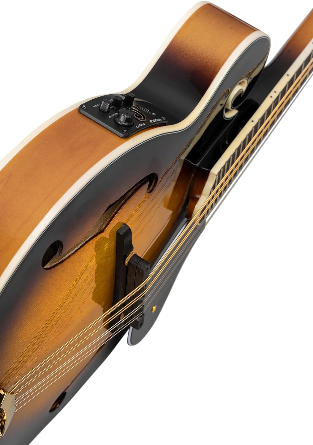 Ortega Guitars, 8-String F-Style Series Solid Top Acoustic-Electric Mandolin w/Bag, Right, Gold (RMFE90TS)