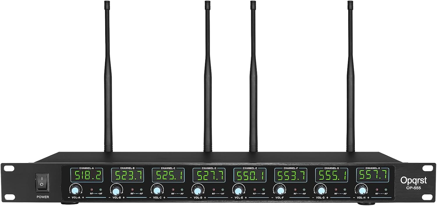 Wireless Microphone System, 8 Channel 8 Bodypack Lapel Mics, UHF 300ft Range, Fixed Frequency, Dynamic Microphones for Singing, Karaoke, Wedding, Party, Meeting, School