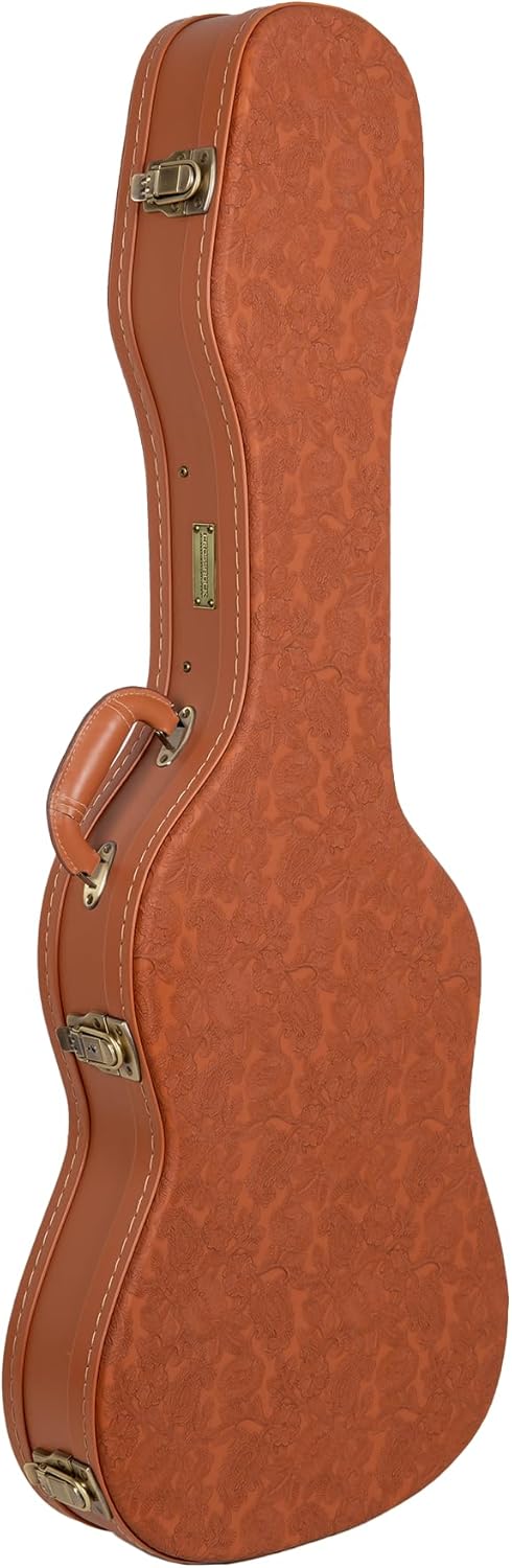 Crossrock Relief Series Electric Guitar Case for Telecaster & Stratocaster Style | Carved Red Wood Finish, Ivory Plush Interior, Lock (CRW630STRO)