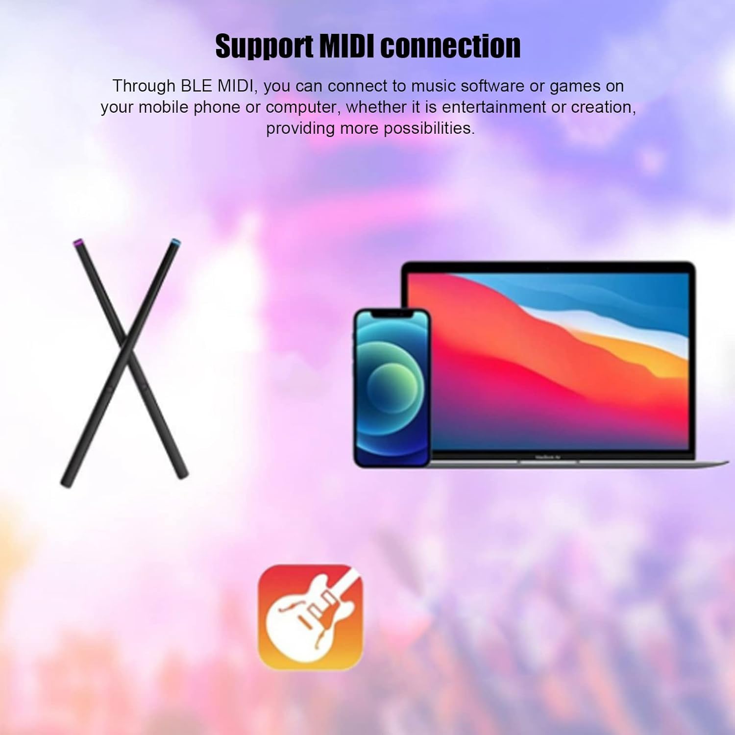 Diydeg Air Drum Sticks, Portable Virtual Electronic Drum Set with Pedals, Bluetooth & MIDI Function, Electronic Air Drum Rock Beat Rhythm Stick Percussion Instrument Tool for Adults, Kids