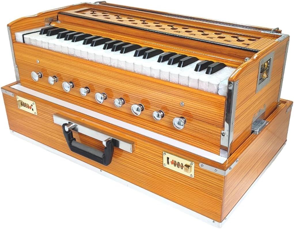 Folding Portable Harmonium 42-Keys, Two Reed, 3.5 Octave 7 Bellow,Coupler, 9 Stopper Paaded Bag