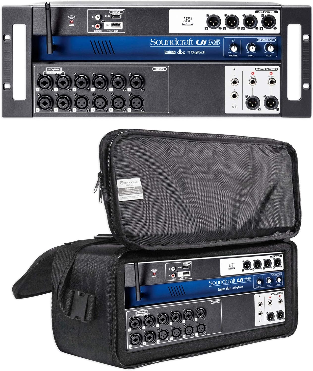 Soundcraft Ui16 16 Input Digital Mixer+Wifi+App Control+Recording+Rack Case Bag