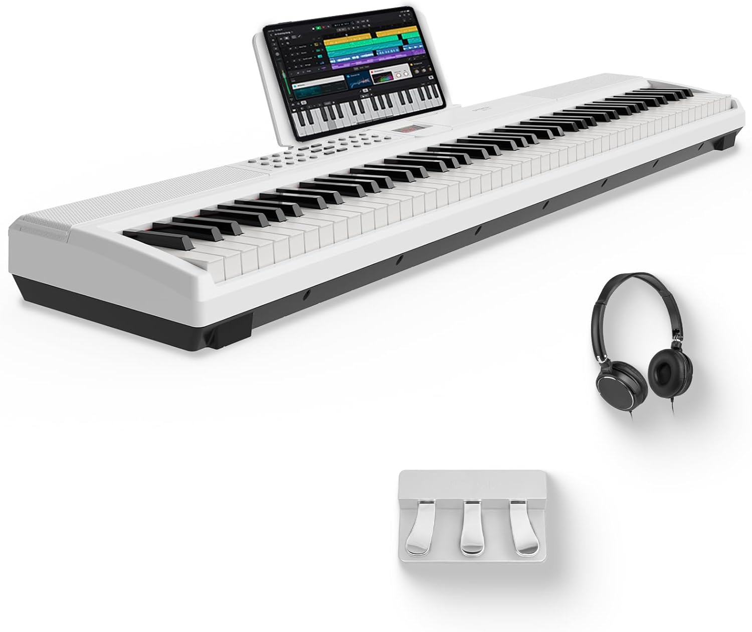 STRICH 88 Keys Weighted Keyboard with Sustain Pedal, Hammer-Action Digital Piano, 2x15W Built-In Speakers, Full-size Electric Piano Keyboard Supports USB-MIDI/Wireless Connect, White, SDP-120