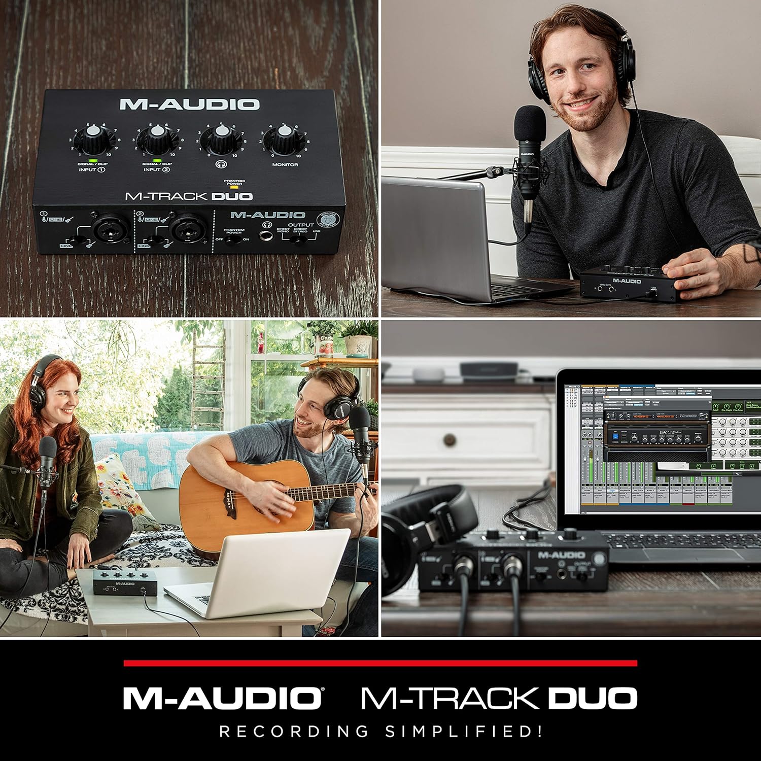 M-AUDIO M-Track Duo USB Audio Interface for Recording, Streaming and Podcasting with Dual XLR, Line and DI Inputs, plus a Software Suite Included