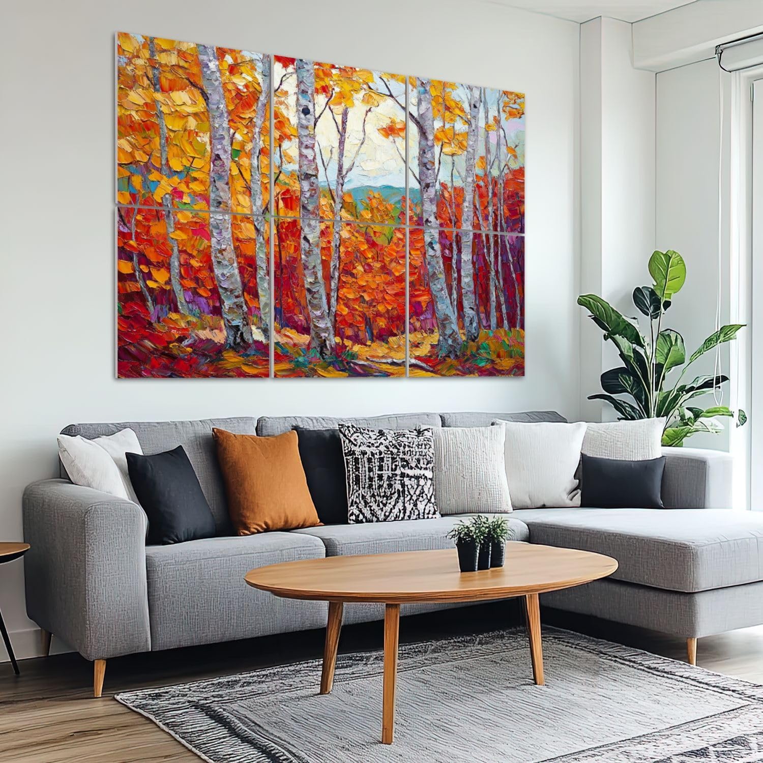 6 Pack Art Acoustic Panels Sound Absorbing Autumn Birch Trees Abstract Leaves Colorful Forest Vibrant Foliage Decorative Soundproof Wall Panels Self Adhesive for Recording Studios Office 72