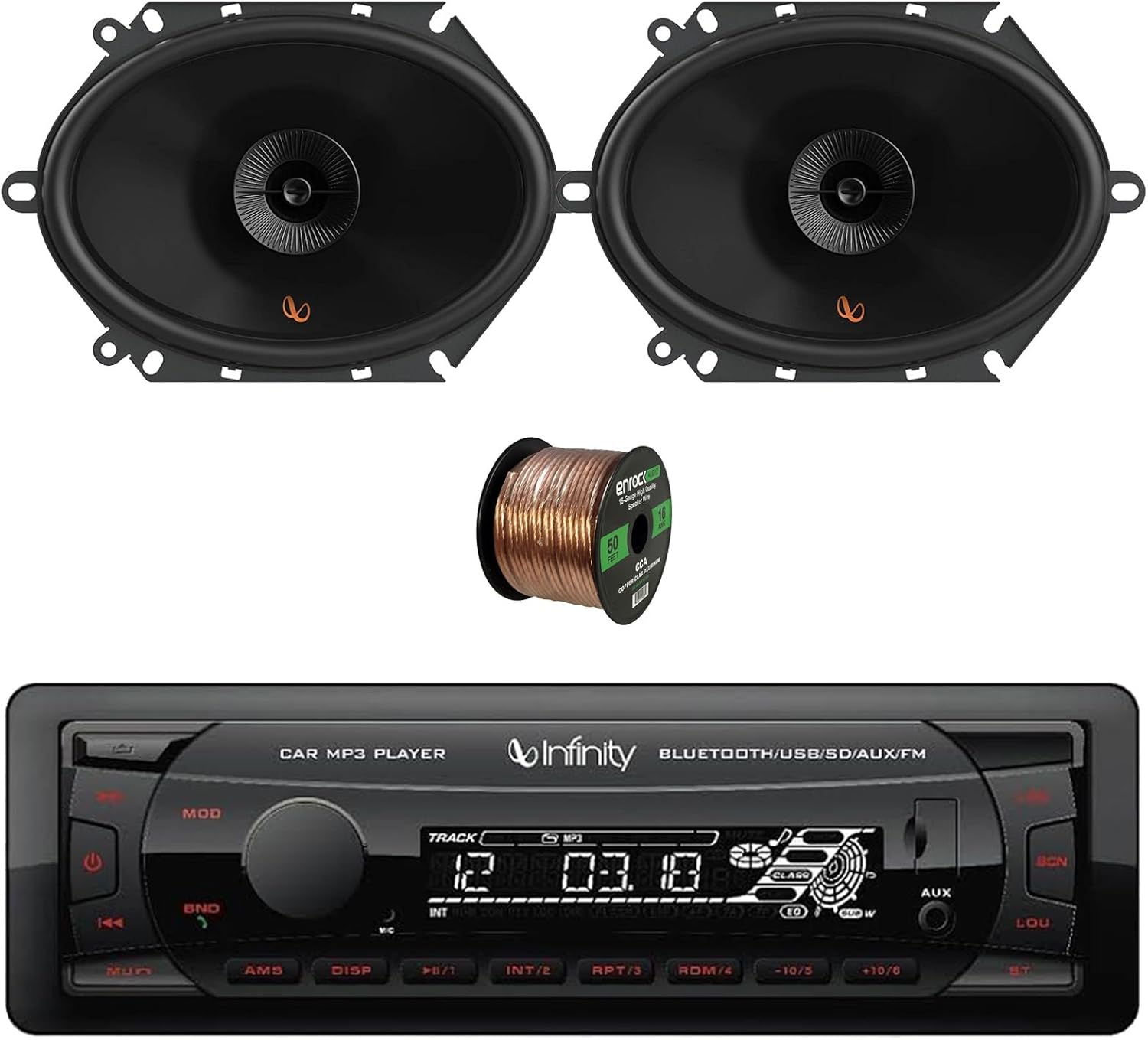 Single DIN In Dash Bluetooth USB/AUX/SD FM Digital Media Black MP3 Car Receiver Bundle Combo with 6x8